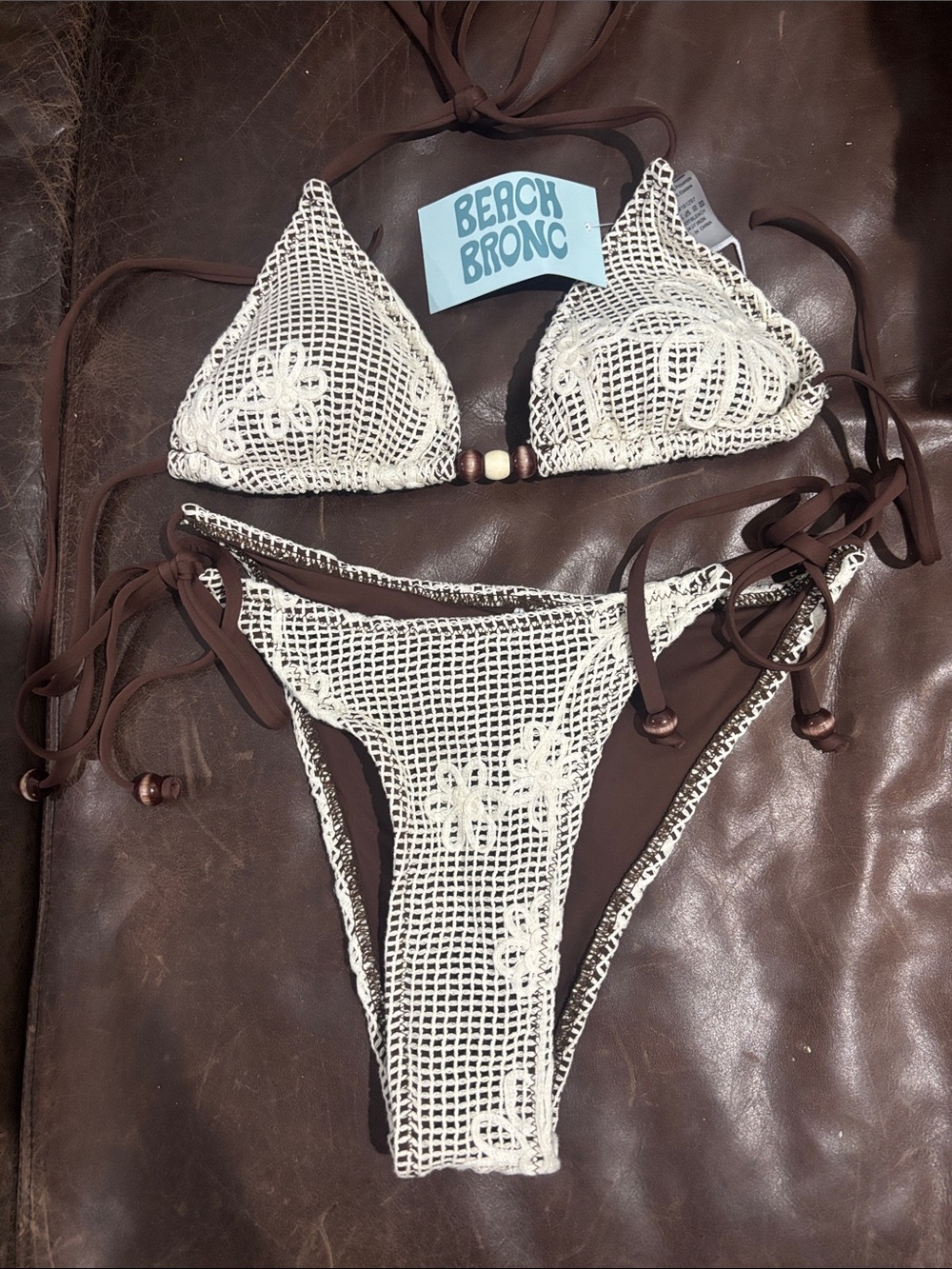 Women's Brown & Cream Crochet Bikini